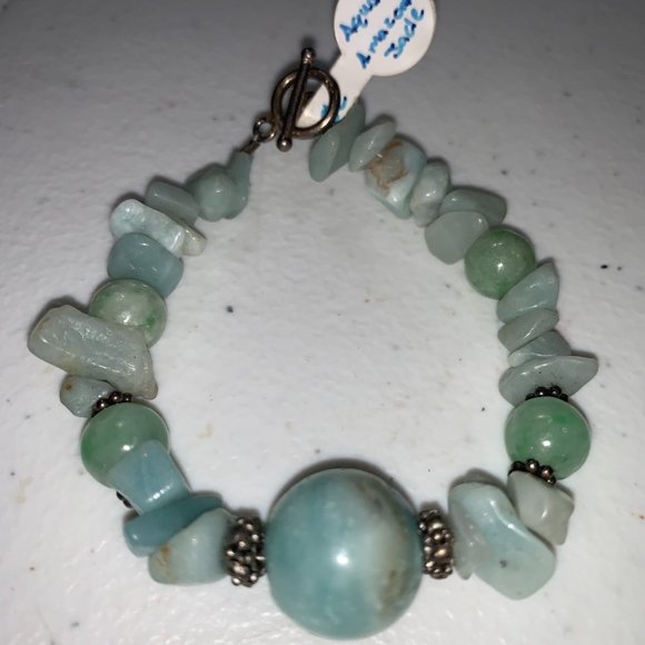6 1/2" Aquamarine, Jade, Amazonite Beaded Bracelet - Picture 6 of 7